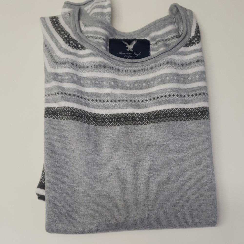 Sz SP Gray lightweight fair Isle style sweater c22 - Picture 5 of 6